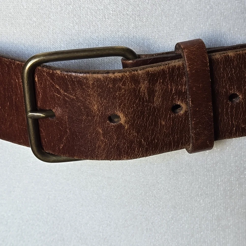 Vintage Western Boho Brown Butterfly Cut-Out Leather Studded Belt Brass Buckle
